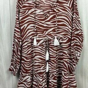 Veronica Beard Womens‎ Mallory Dress Small Zebra Rust Ruffle Short Long Sleeve